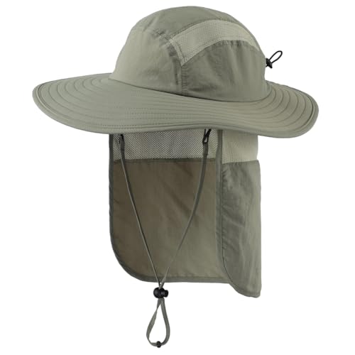 Magracy Herren UPF 50+ Sonnenhut mit Nackenschutz breite Krempe Netzstoff Safari-Hut Wandern Angeln Hut faltbar Damen Erbsengrün von Magracy