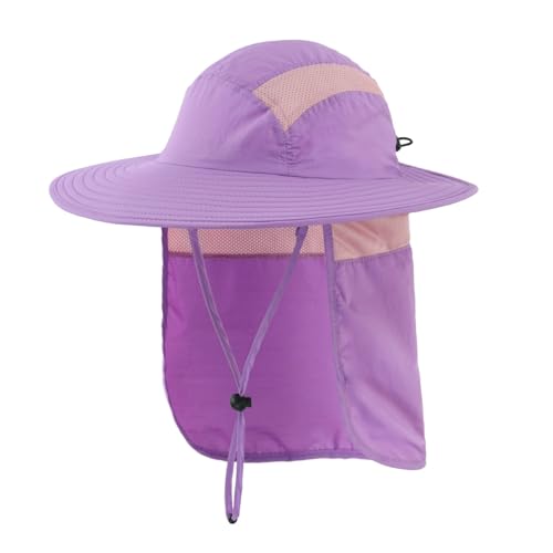Magracy Herren UPF 50+ Sonnenhut mit Nackenschutz breite Krempe Netzstoff Safari-Hut Wandern Angeln Hut faltbar Damen Lila von Magracy