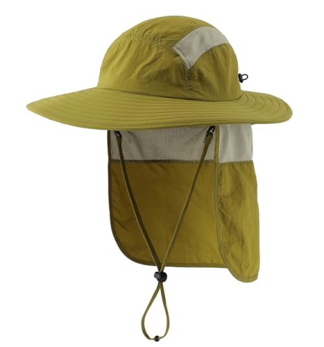 Magracy Herren UPF 50+ Sonnenhut mit Nackenschutz breite Krempe Netzstoff Safari-Hut Wandern Angeln Hut faltbar Damen Limettengrün von Magracy