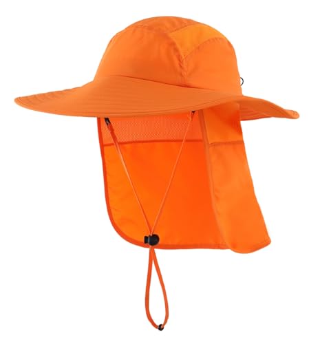 Magracy Herren UPF 50+ Sonnenhut mit Nackenschutz breite Krempe Netzstoff Safari-Hut Wandern Angeln Hut faltbar Damen Orange von Magracy