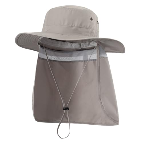 Magracy Herren UPF 50+ breiter Krempe Sonnenhut mit Nackenklappe UV-Schutz Netzstoff Safari-Hut Gartenarbeit Wandern Angelhut Aschgrau von Magracy
