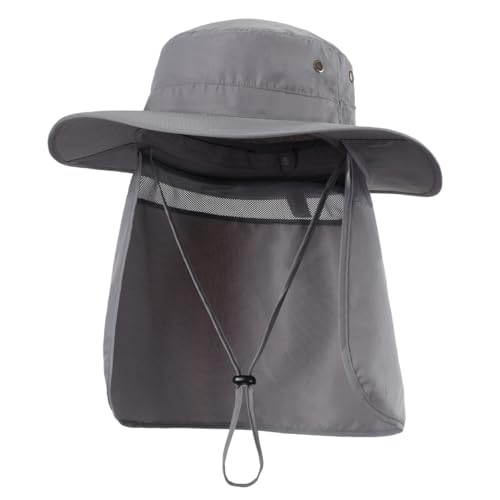 Magracy Herren UPF 50+ breiter Krempe Sonnenhut mit Nackenklappe UV-Schutz Netzstoff Safari-Hut Gartenarbeit Wandern Angelhut Dunkelgrau von Magracy