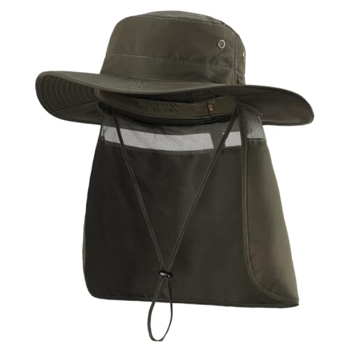 Magracy Herren UPF 50+ breiter Krempe Sonnenhut mit Nackenklappe UV-Schutz Netzstoff Safari-Hut Gartenarbeit Wandern Angelhut Dunkelgrün von Magracy