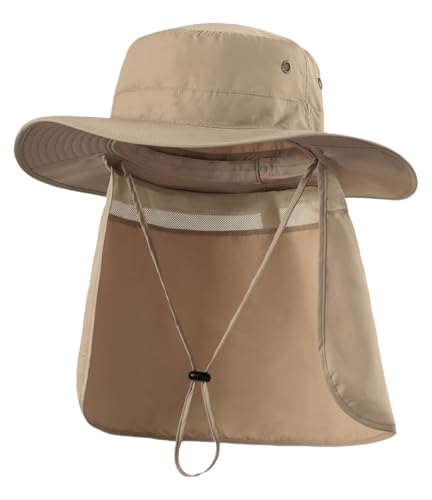 Magracy Herren UPF 50+ breiter Krempe Sonnenhut mit Nackenklappe UV-Schutz Netzstoff Safari-Hut Gartenarbeit Wandern Angelhut Dunkles Khaki von Magracy