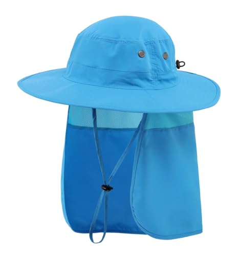 Magracy Herren UPF 50+ breiter Krempe Sonnenhut mit Nackenklappe UV-Schutz Netzstoff Safari-Hut Gartenarbeit Wandern Angelhut Himmelblau von Magracy