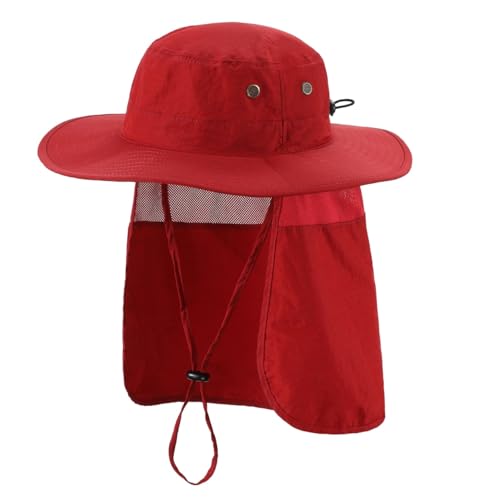 Magracy Herren UPF 50+ breiter Krempe Sonnenhut mit Nackenklappe UV-Schutz Netzstoff Safari-Hut Gartenarbeit Wandern Angelhut Mandarinenrot von Magracy