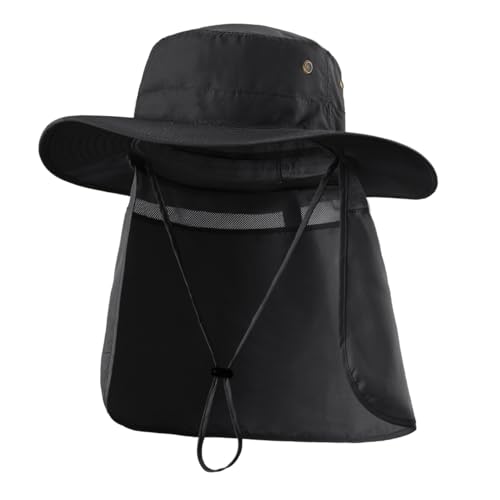 Magracy Herren UPF 50+ breiter Krempe Sonnenhut mit Nackenklappe UV-Schutz Netzstoff Safari-Hut Gartenarbeit Wandern Angelhut Schwarz von Magracy