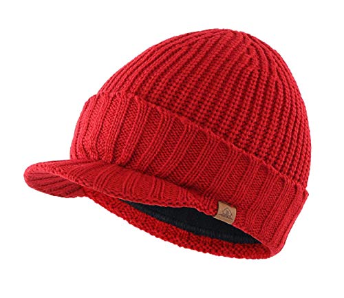 Magracy Herren Winter Knit Visor Hat Outdoor Dicke Schirmmütze Beanie Mütze Gr. Einheitsgröße, rot von Magracy
