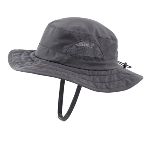 Magracy Kinder-Adventure-Netz-Sonnenhut breite Krempe UPF 50+ Strandhut verstellbar für Jungen und Mädchen Eimerhut Kinnriemen Dunkelgrau von Magracy