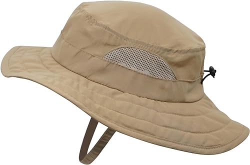 Magracy Kinder-Adventure-Netz-Sonnenhut breite Krempe UPF 50+ Strandhut verstellbar für Jungen und Mädchen Eimerhut Kinnriemen Dunkles Khaki von Magracy