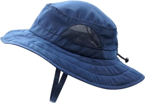 Magracy Kinder-Adventure-Netz-Sonnenhut breite Krempe UPF 50+ Strandhut verstellbar für Jungen und Mädchen Eimerhut Kinnriemen Marineblau von Magracy