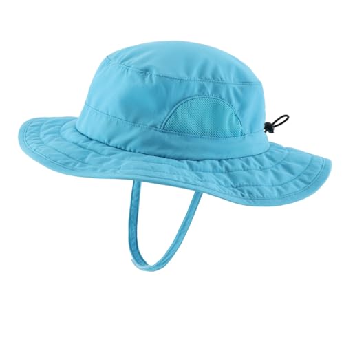 Magracy Kinder-Adventure-Netz-Sonnenhut breite Krempe UPF 50+ Strandhut verstellbar für Jungen und Mädchen Eimerhut Kinnriemen Pfauenblau von Magracy
