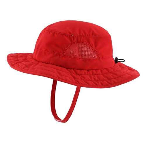 Magracy Kinder-Adventure-Netz-Sonnenhut breite Krempe UPF 50+ Strandhut verstellbar für Jungen und Mädchen Eimerhut Kinnriemen Rot von Magracy