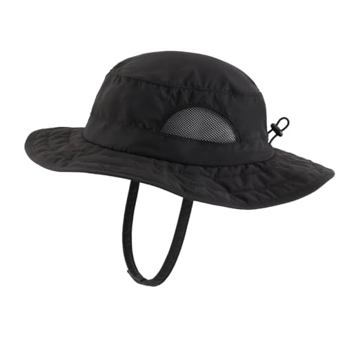 Magracy Kinder-Adventure-Netz-Sonnenhut breite Krempe UPF 50+ Strandhut verstellbar für Jungen und Mädchen Eimerhut Kinnriemen Schwarz von Magracy