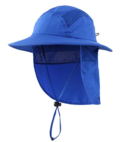 Magracy Kinder Jungen Outdoor UPF50+ Sonnenhut mit Nackenklappe breiter Krempe Sonnenschutzhut Verstellbarer Safari-Hut Hellblau von Magracy