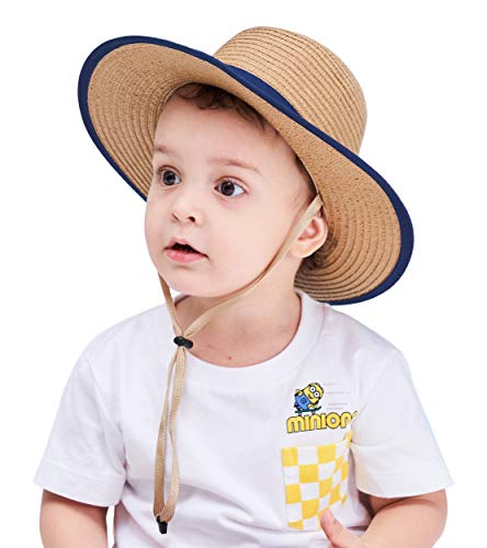 Magracy Kinder Jungen Strohhut mit breiter Krempe, Sommer-Sonnenschutzhut, Faltbarer Fedora-Strandhut, L, Khaki von Magracy