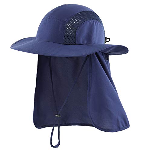 Magracy Outdoor Herren UPF 50+ Sonnenschutz Safari Hut Sommer breite Krempe Sonnenhut mit Nackenklappe, marineblau, Einheitsgröße von Magracy
