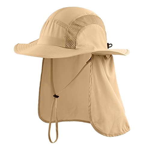 Magracy Outdoor Herren UPF 50+ Sonnenschutz Safari Hut Sommer breite Krempe Sonnenhut mit Nackenklappe Gr. Einheitsgröße, khaki von Magracy