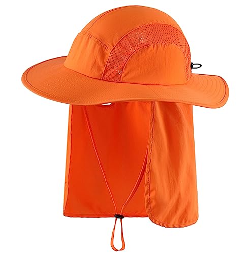 Magracy Outdoor Herren UPF 50+ Sonnenschutz Safari Hut Sommer breite Krempe Sonnenhut mit Nackenklappe Orange von Magracy