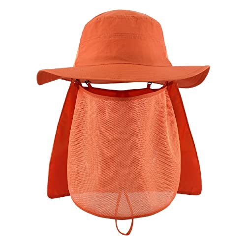 Magracy Sonnenhut für Herren, LSF 50+, breite Krempe, Safari-Hut mit Halsklappe, Gesichtsabdeckung, Orange von Magracy