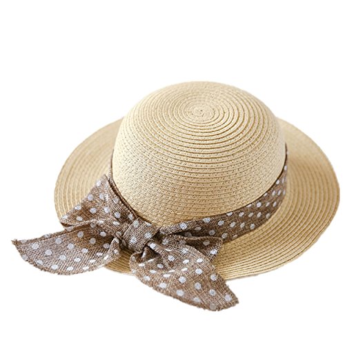 Magracy Baby Mädchen Strohhut Schöne Sonnenschutzhüte Sommer Schleife Strandkappe für Kinder M Beige von Magracy
