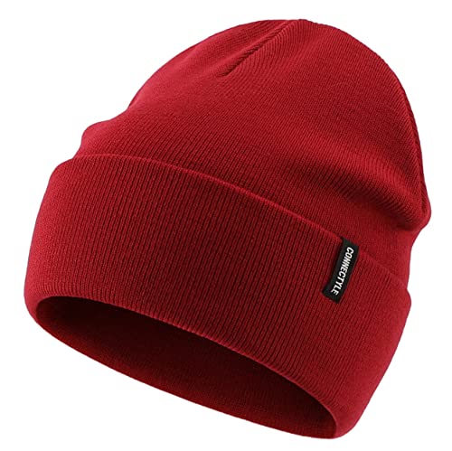 Magracy Unisex Herren Strickmütze Stretchy Bündchen Beanie Mütze Damen Winter Totenkopf Mütze, dunkelrot, Einheitsgröße von Magracy