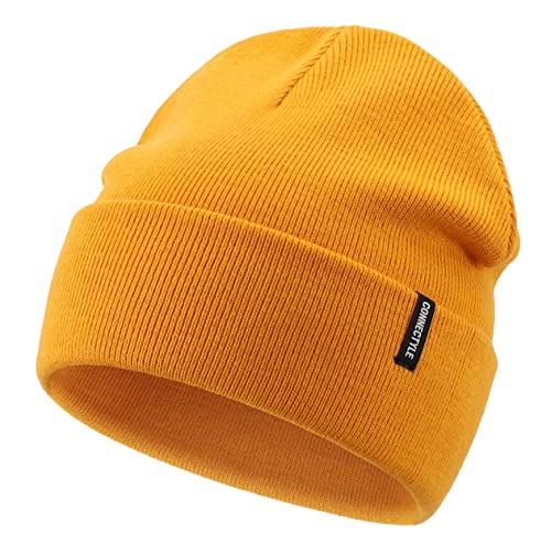 Magracy Unisex Herren Strickmütze Stretchy Bündchen Beanie Mütze Damen Winter Totenkopf Mütze, gelb, Einheitsgröße von Magracy