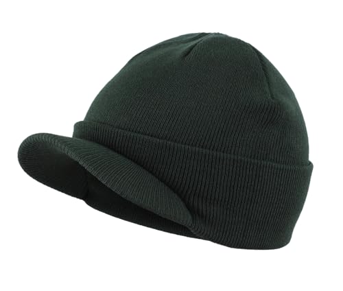 Magracy Unisex Herren Warm Visier Beanie Outdoor Doppelstrick Mütze mit Schirm Wintermütze, flaschengrün, Einheitsgröße von Magracy