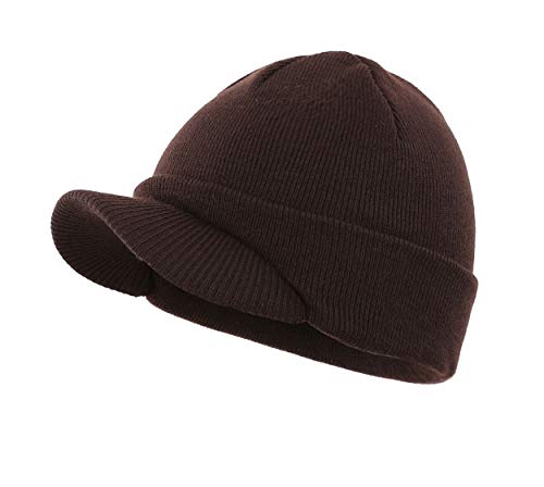 Magracy Unisex Herren Warm Visor Beanie Outdoor Doppelstrickmütze mit Schirm Wintermütze Gr. Einheitsgröße, dunkelbraun von Magracy