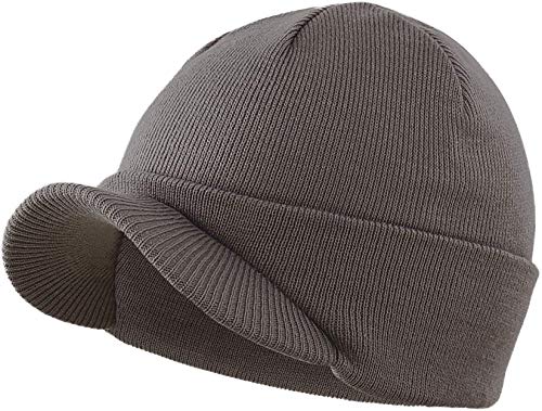 Magracy Unisex Herren Warm Visor Beanie Outdoor Doppelstrickmütze mit Schirm Wintermütze Gr. Einheitsgröße, dunkelgrau von Magracy