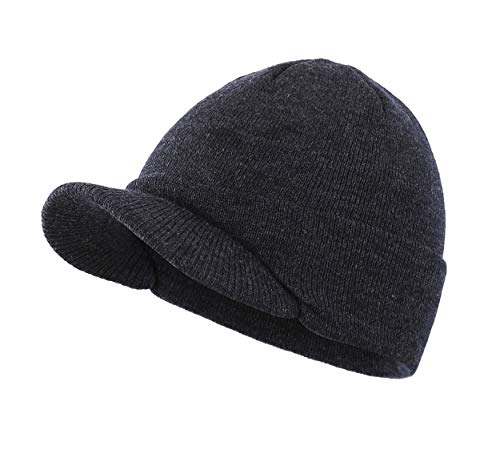 Magracy Unisex Herren Warm Visor Beanie Outdoor Doppelstrickmütze mit Schirm Wintermütze Gr. Einheitsgröße, grau von Magracy