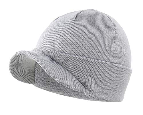 Magracy Unisex Herren Warm Visor Beanie Outdoor Doppelstrickmütze mit Schirm Wintermütze Gr. Einheitsgröße, hellgrau von Magracy