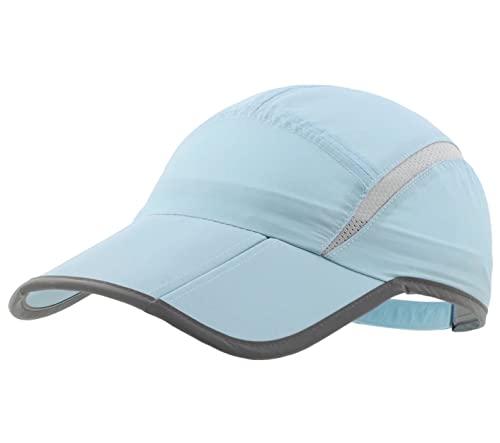 Magracy Unisex Schnell trocknende Sportmütze Sommer Faltbare Laufmütze mit reflektierendem Krempe Outdoor atmungsaktivem Netz-Hut, Hellblau von Magracy