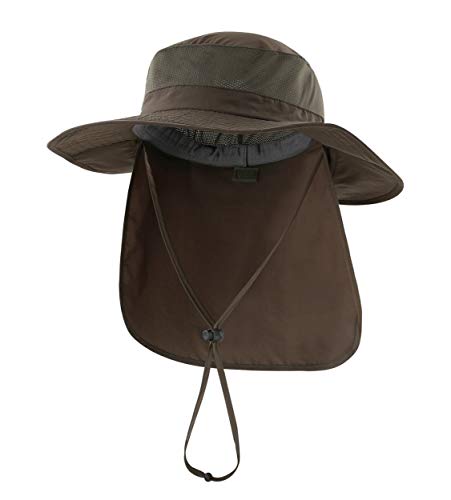Magracy Unisex Outdoor-Sonnenhut mit breiter Krempe Mesh UPF50+ Safari-Hüte mit Nackenklappe Angelhüte, Armeegrün von Magracy