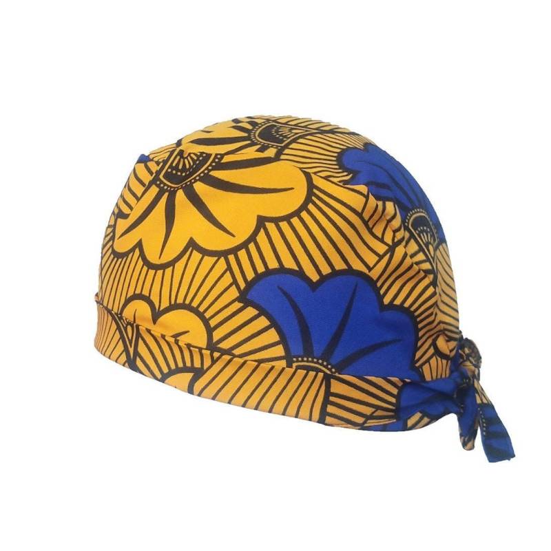 Peeling-Mütze Wachs-Ceeling-Mütze Calot Blaue Blumen Auf Gelbem Hintergrund, Baumwoll-Peeling-Mütze, Herren-Calot, Damen-Calot 2 Größen von MagsCaps