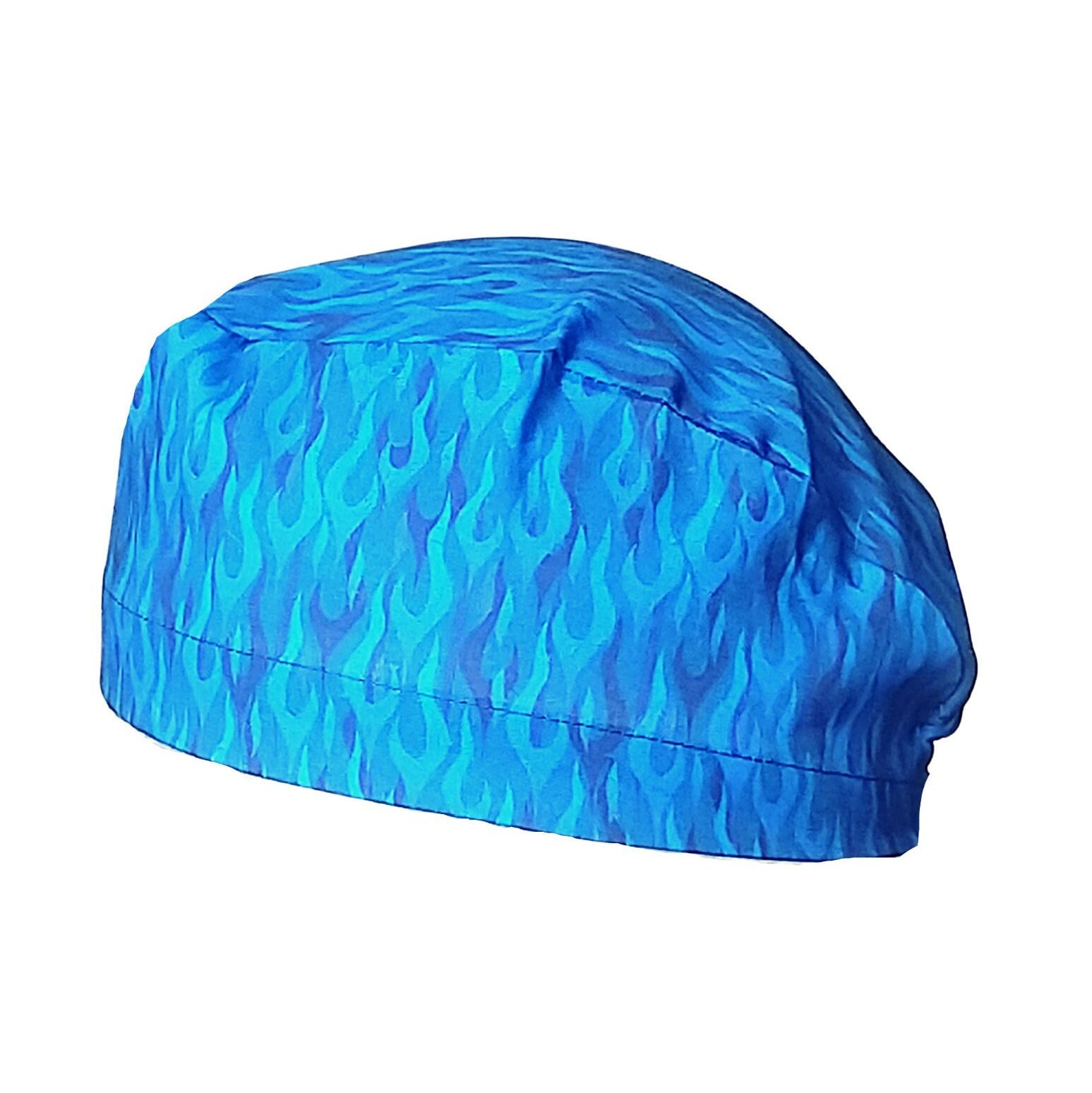 Schrubbhaube, Calot Block, Krankenschwester, Chirurg, Anästhesist, Blaues Flammenmuster. 2 Größen Zur Auswahl, Klassisch Oder Langes Haar von MagsCaps