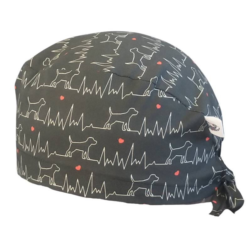 Scrub Cap Calot Block Tierarzt Auf Schwarzem Hintergrund Baumwolle 2 Größen, Kurze Oder Lange Haare, Cap, Medical von MagsCaps