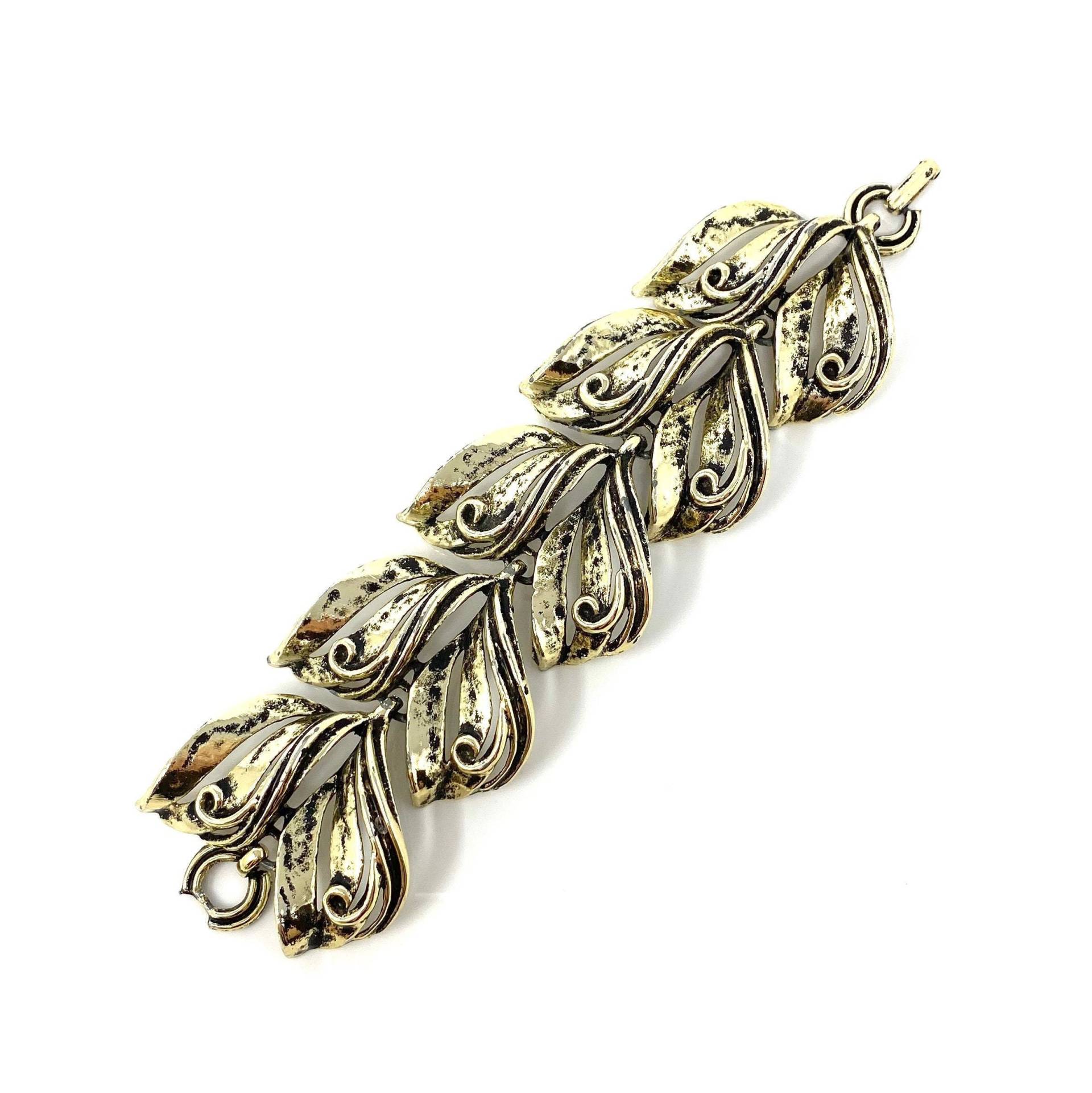Vintage Gold Chunky Blatt Armband, Golden Glam, Statement Schmuck, Big Bold Link Armband von MagsModShoppe