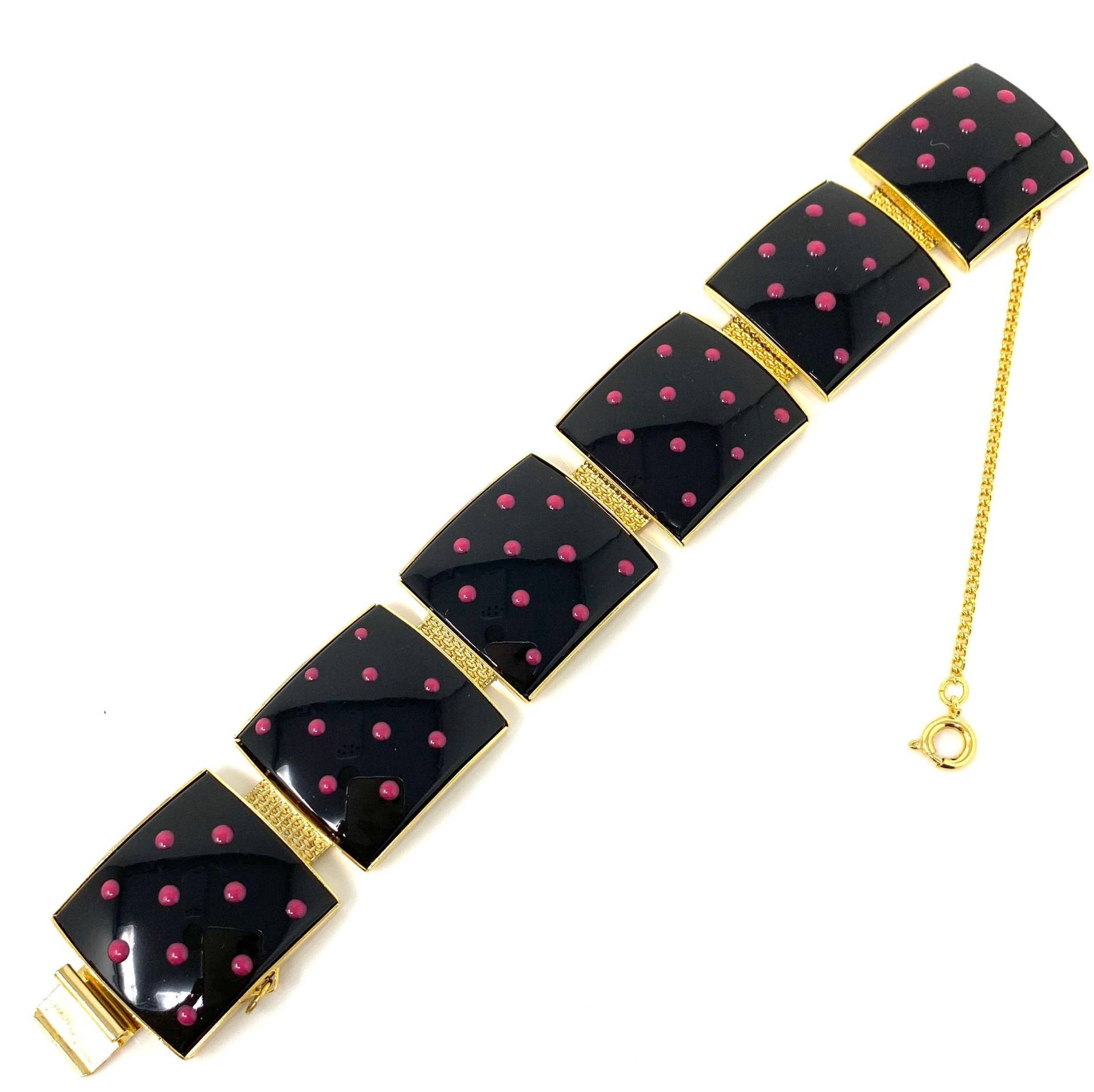 Vintage Retro 1980Er Jahre Polka Dot Armband, Schwarz & Lila, Funky Spaß Statement Schmuck, Big Bold Link Neue Alte Lager Nos Deadstock von MagsModShoppe