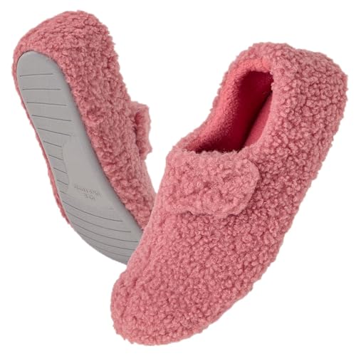 Magtoe Hausschuhe Damen Verstellbare Hausschuhe mit Memory Foam Teddy-Fleece rutschfeste Hallenschuhe Maschinenwaschbar (US 6-11), Pink, 42 EU von Magtoe
