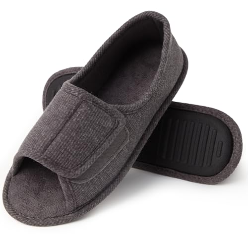 Magtoe Herren Damen Offene Zehen Verstellbare Memory Foam Hausschuhe Bequem Atmungsaktiv Hausschuhe für Indoor/Outdoor, Dunkelgrau-Damengröße, 7-8 von Magtoe