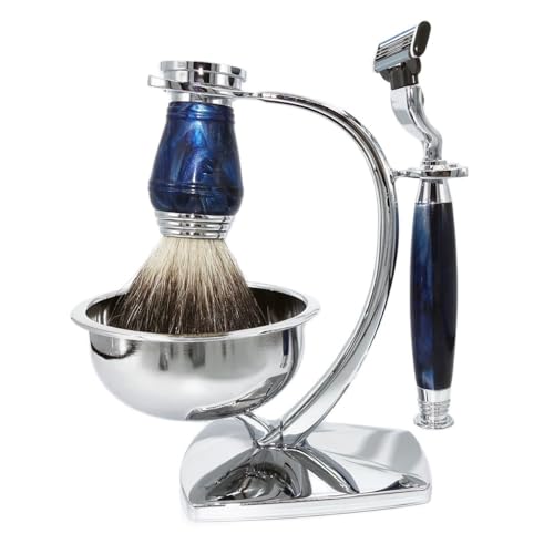 Magyfosia Professionelles klassisches Mach 3 Rasierset für Männer mit 3-lagiger Dreifachklinge, Rasierpinselständer, Tassenschüssel-Set, glattes Rasierset von Magyfosia