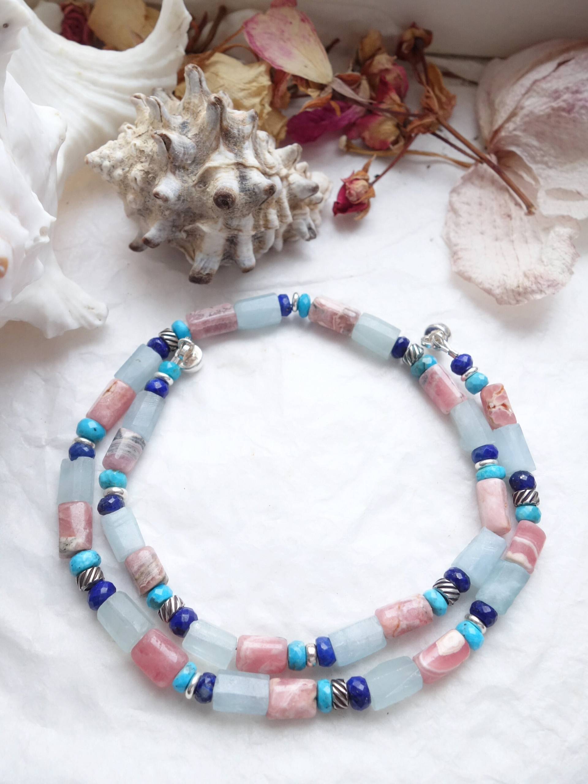 Aquamarine & Rhodochrosit Perlen Halskette Sterling Silber, Edelstein Statement Schmuck Aquamarine & Rhodochrosit Perlen Halskette Sterling Silber, Edelstein Statement Schmuck von MahamudraDesign