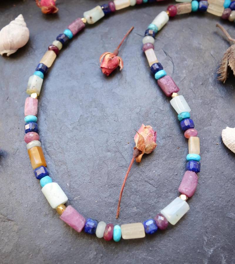 Turmalin Rubin Saphir Edelstein Halskette | Gold Vermeil Perlen von MahamudraDesign