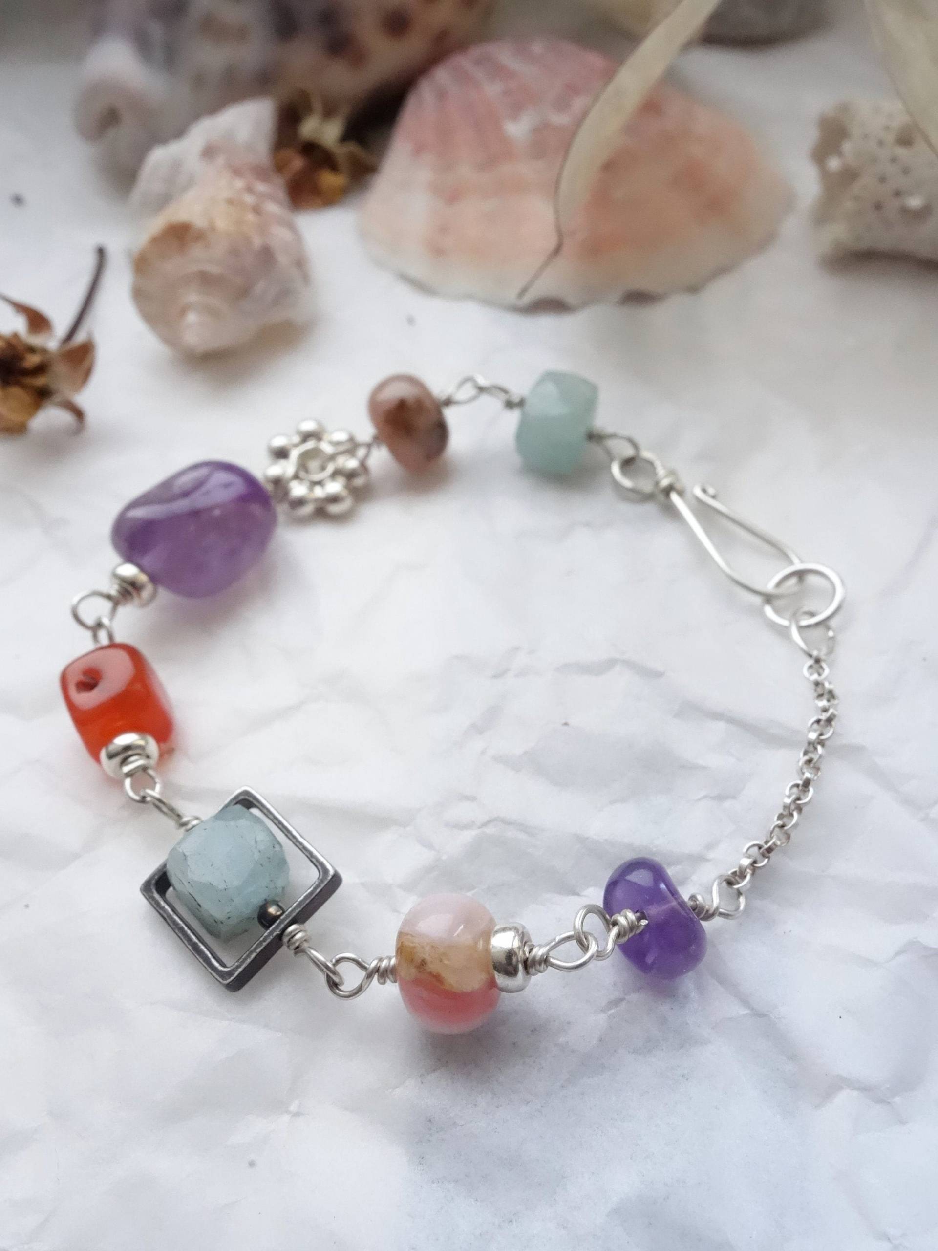 Chunky Edelstein Boho Armband Sterling Silber, Amethyst, Opal von MahamudraDesign