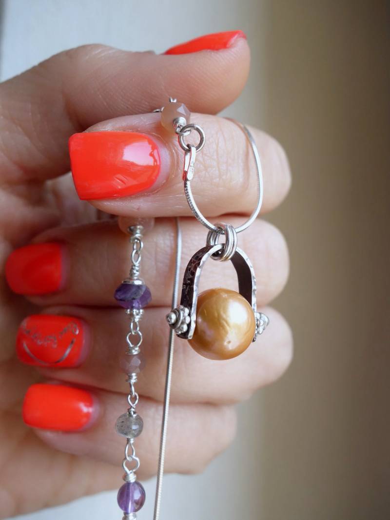 Goldene Perlen-Anhänger-Halskette | Sterling Silber, Edelstein-Kette von MahamudraDesign