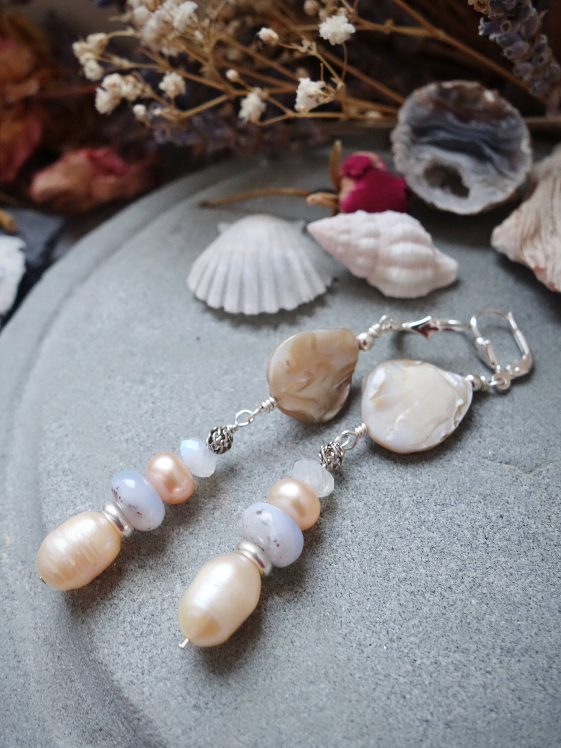 Handmade Sterling Silber Perle Hochzeit Ohrringe Mop Edelstein Schmuck von MahamudraDesign