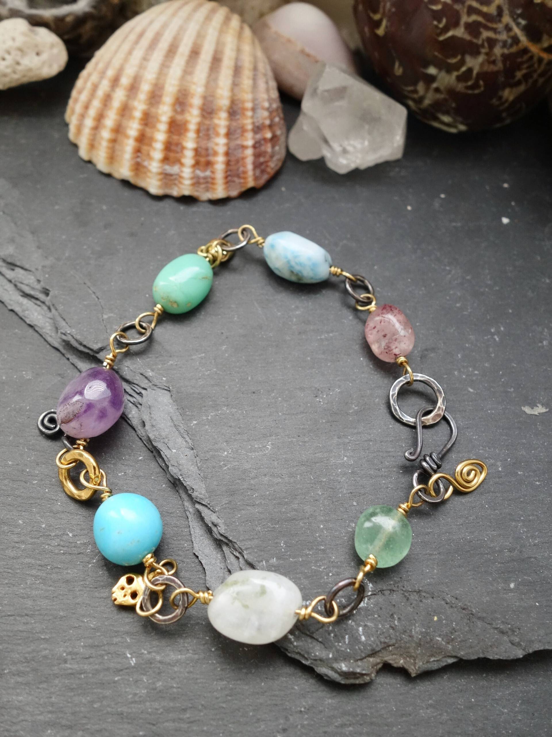Mixed Metal Statement Armband Klobige Steine | Buntes Handwerkliches Mit Natursteinen Handgemachtes Boho Candy in Oxidiertem Silber Mixed Metal Statement Armband Klobige Steine | Buntes Handwerkliches Mit Natursteinen Handgemachtes Boho Candy in Oxidiertem Silber von MahamudraDesign