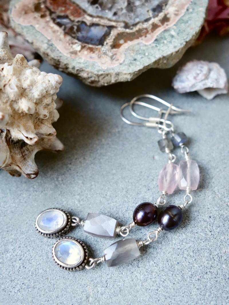Rosenquarz Linie Ohrringe Sterling Silber Schmuck von MahamudraDesign