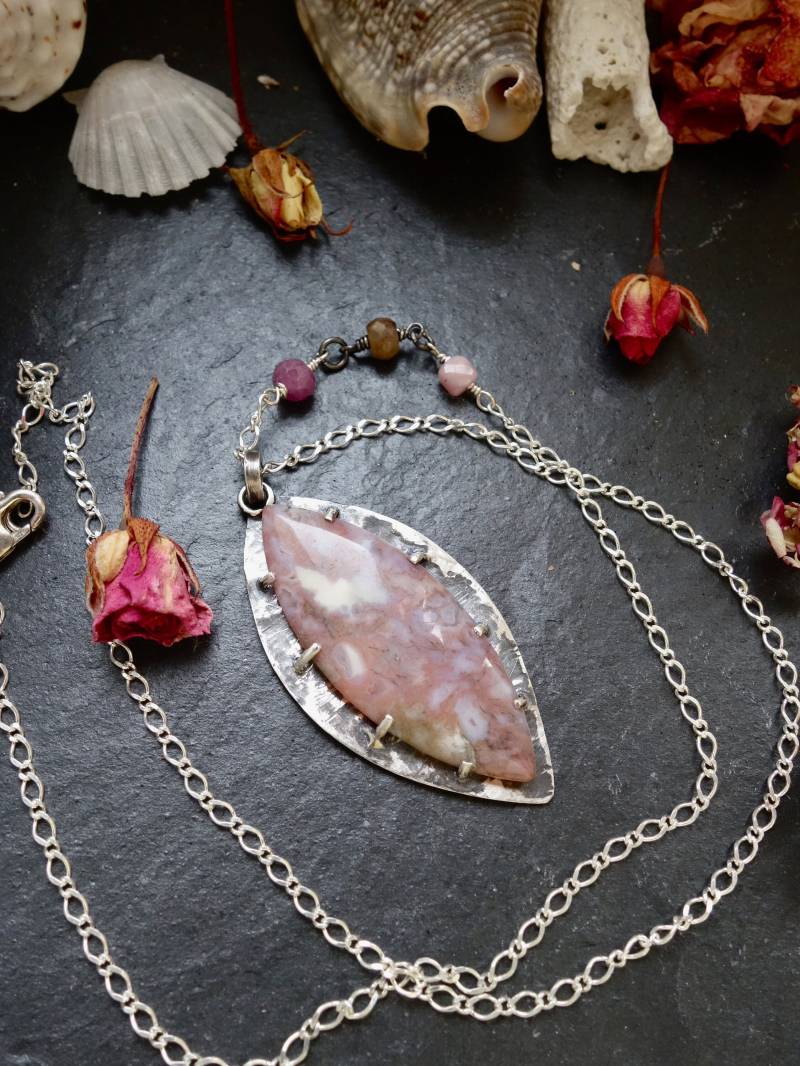 Rustikale Rote Moos Achat Anhänger Halskette | Rosa Stein Handwerker Großer Marquise Förmiger Boho Schmuck Handgefertigt Rustikale Rote Moos Achat Anhänger Halskette | Rosa Stein Handwerker Großer Marquise Förmiger Boho Schmuck Handgefertigt von MahamudraDesign